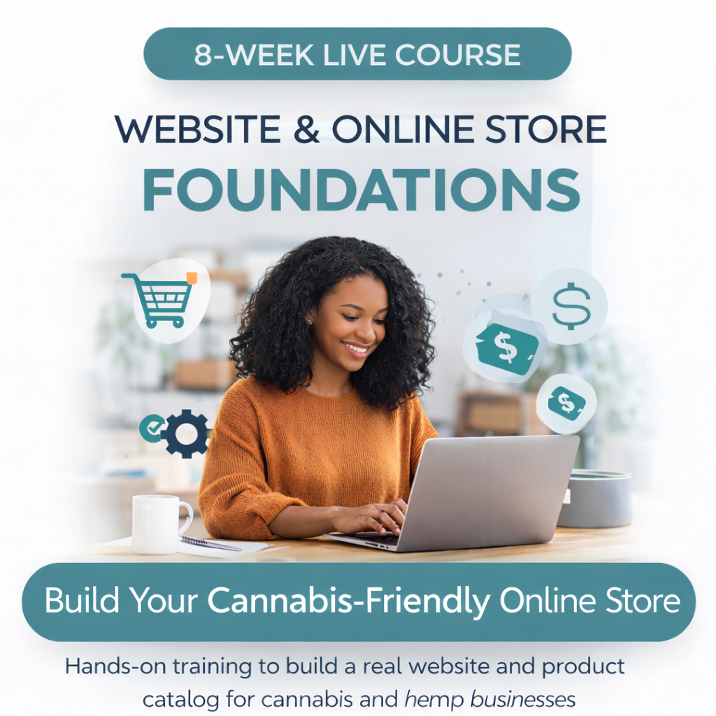 Website & Online Store Foundations course teaching how to build a cannabis-friendly online store and product catalog