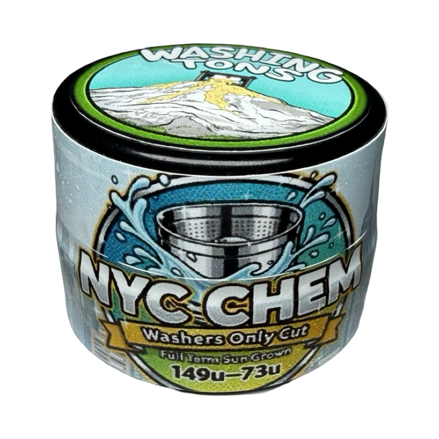 Close-up of NYC Chem hash rosin dabs from Washing Tons by Harry Dabs, sun-grown solventless concentrate available for same-day delivery in Atlanta