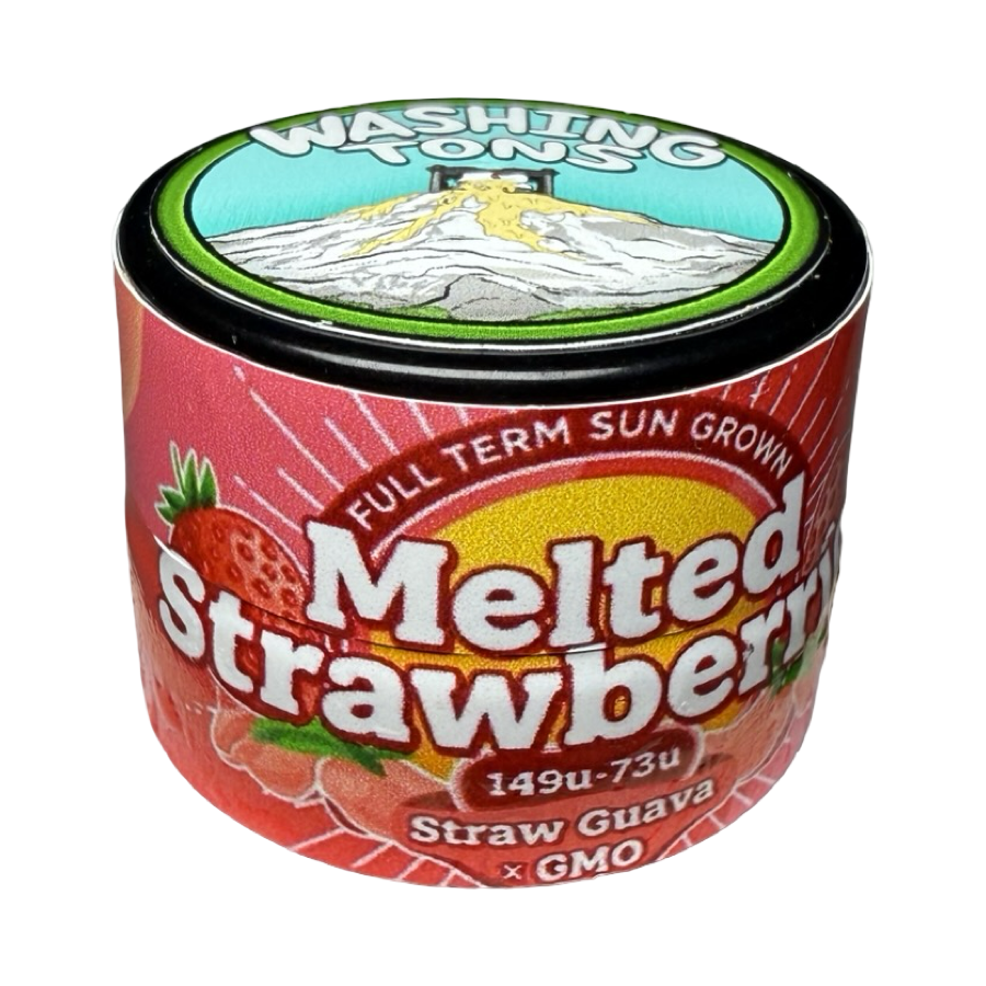 Close-up of Melted Strawberry hash rosin dabs from Washing Tons by Harry Dabs, sun-grown solventless concentrate available for same-day delivery in Atlanta