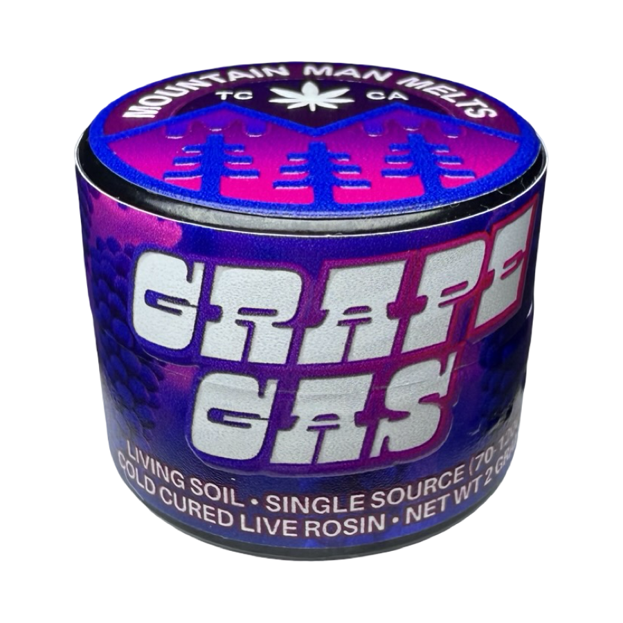 Mountain Man Melts x Gaia Farms Grape Gas 2g cold cure hash rosin jar