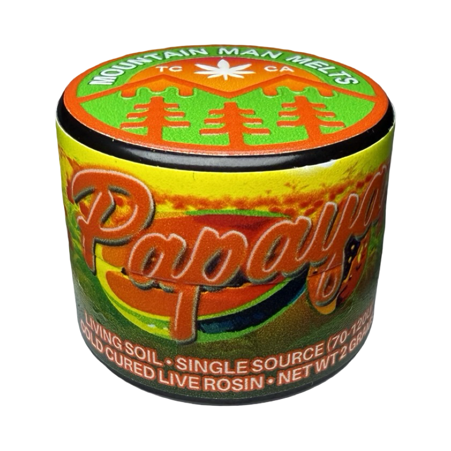 Mountain Man Melts x Gaia Farms Papaya 2g cold cure hash rosin jar
