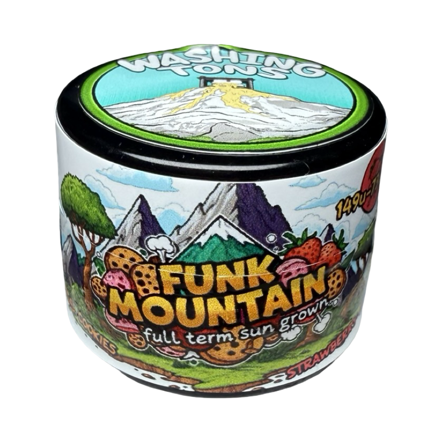 Close-up of Funk Mountain hash rosin dabs from Washing Tons by Harry Dabs, sun-grown solventless concentrate available for same-day delivery in Atlanta